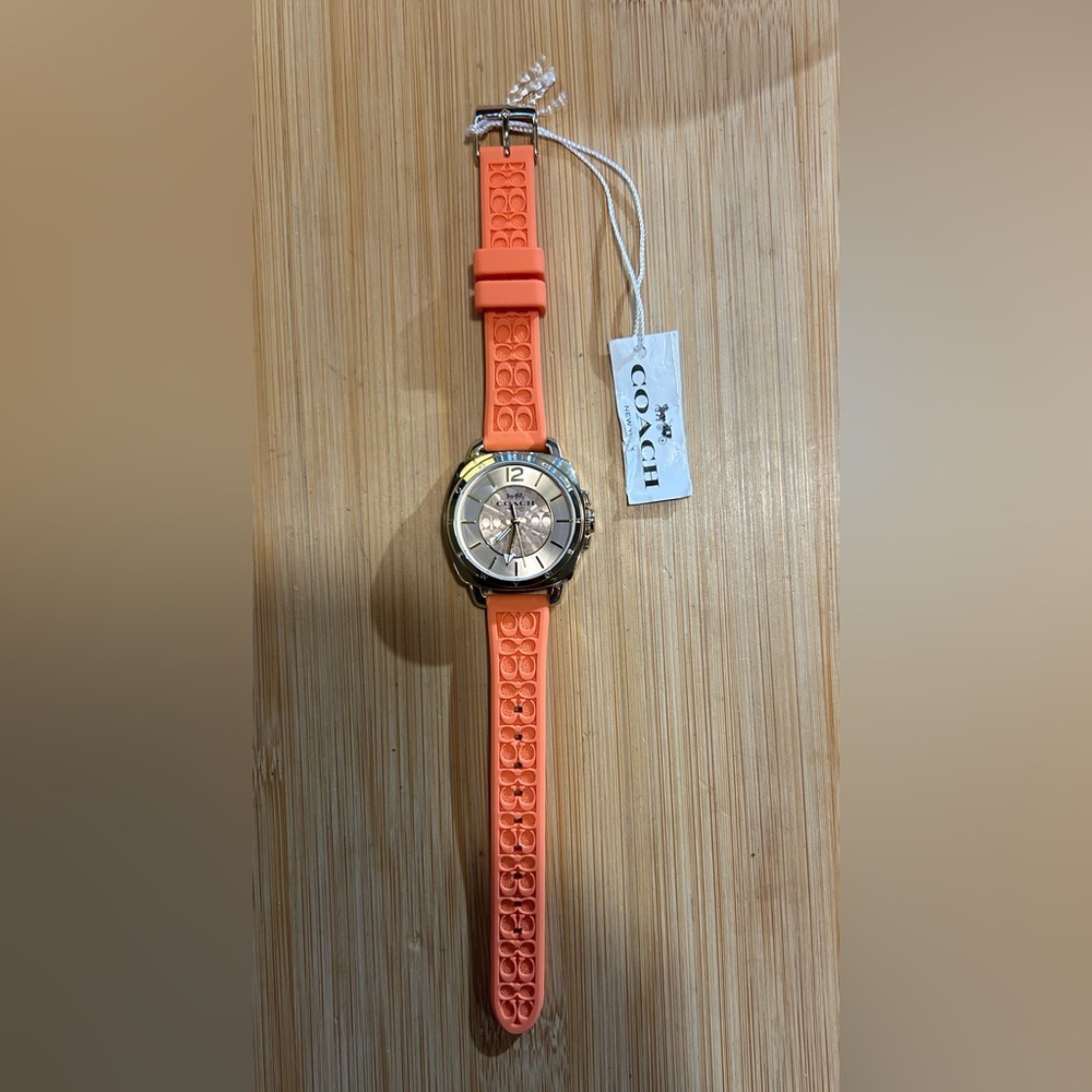 Coach Boyfriend Watch With 34mm Golden Face & Orange Silicone Band - Picture 3 of 7